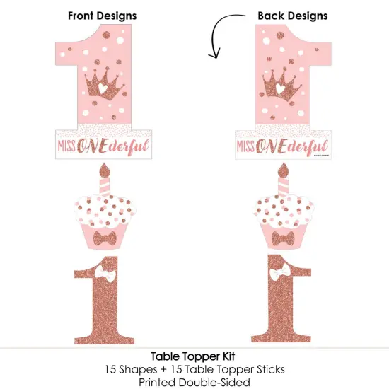 Big Dot of Happiness 1st Birthday Little Miss Onederful - Girl First Birthday Party Centerpiece Sticks - Table Toppers - Set of 15 {6}