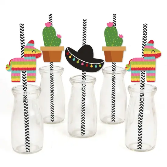 Big Dot of Happiness Let's Fiesta - Paper Straw Decor - Fiesta Party Striped Decorative Straws - Set of 24 {1}