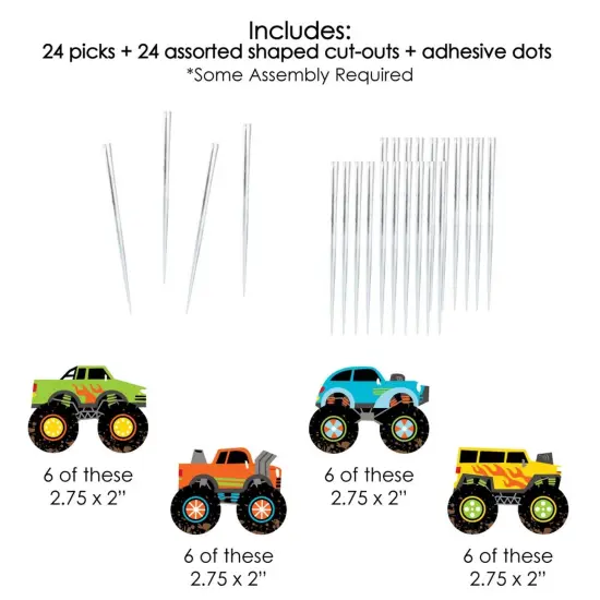 Big Dot of Happiness Smash and Crash - Monster Truck - Dessert Cupcake Toppers - Boy Birthday Party Clear Treat Picks - Set of 24 {7}
