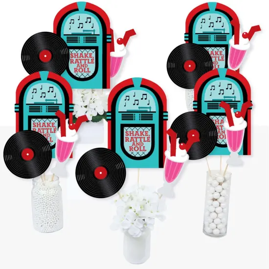 Big Dot of Happiness 50's Sock Hop - 1950s Rock N Roll Party Centerpiece Sticks - Table Toppers - Set of 15 {3}