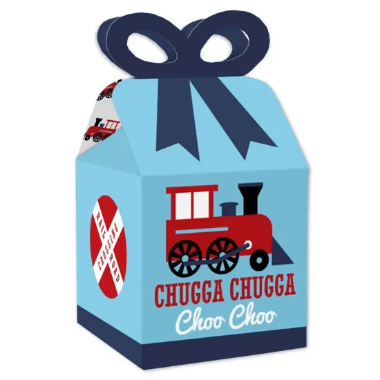 Big Dot of Happiness Railroad Party Crossing - Square Favor Gift Boxes - Steam Train Birthday Party or Baby Shower Bow Boxes - Set of 12 {1}