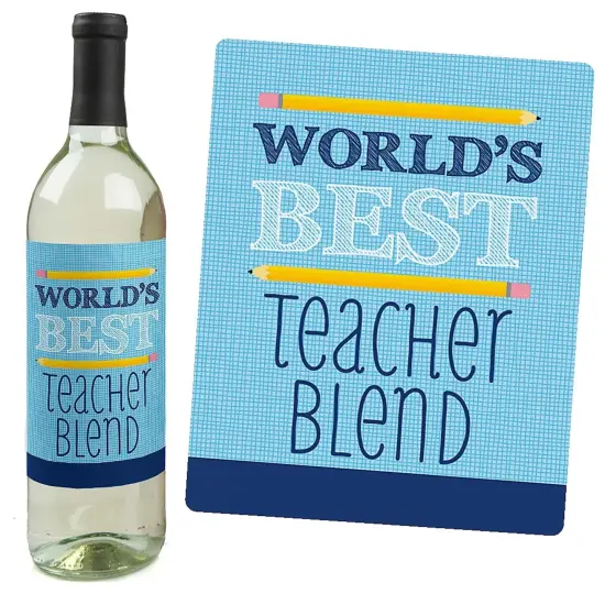 Big Dot of Happiness Funny Colorful - Teacher Appreciation First and Last Day of School or Christmas Gift - Wine Bottle Label Stickers - Set of 4 {6}