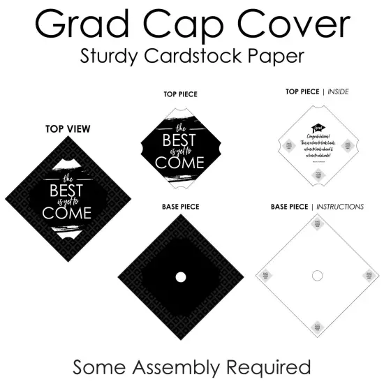 Big Dot of Happiness Black and White Grad - Best is Yet to Come - Black and White Graduation Cap Decorations Kit - Grad Cap Cover {7}