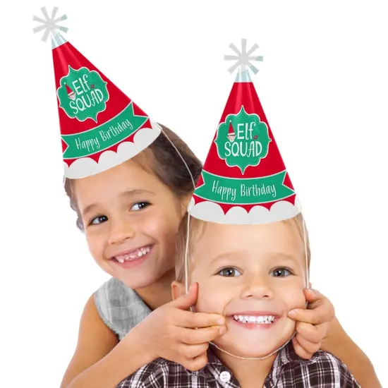 Big Dot of Happiness Elf Squad - Cone Happy Birthday Party Hats for Kids and Adults - Set of 8 (Standard Size) {3}