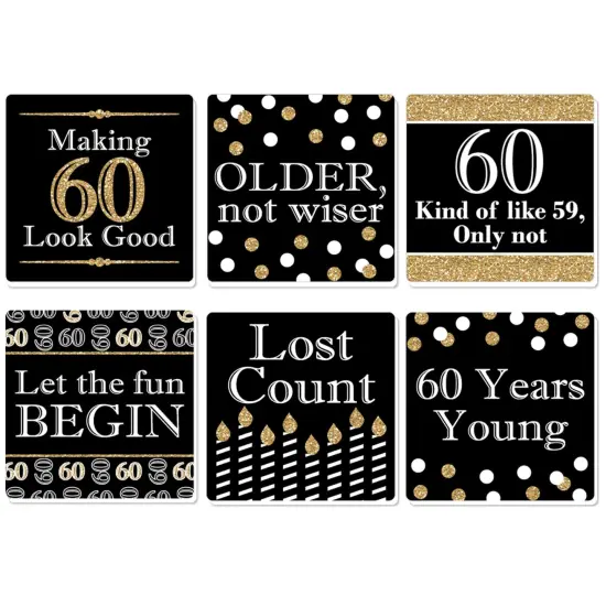 Big Dot of Happiness Adult 60th Birthday - Gold - Funny Birthday Party Decorations - Drink Coasters - Set of 6 {1}