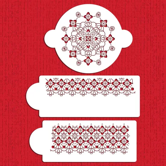 Victorian Crochet Cake Stencil Set | C446 by Designer Stencils | Cake Decorating Tools | Baking Stencils for Royal Icing, Airbrush, Dusting Powder | Reusable Plastic Food Grade Stencil for Cakes | Easy to Use & Clean Cake Stencil {1}