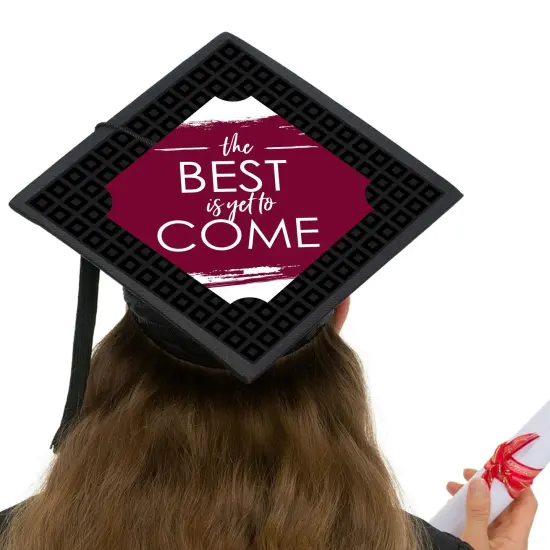 Big Dot of Happiness Maroon Grad - Best is Yet to Come - Burgundy Graduation Cap Decorations Kit - Grad Cap Cover {6}