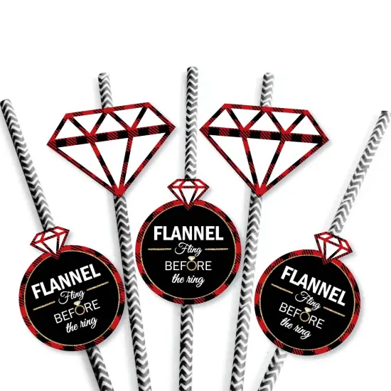 Big Dot of Happiness Flannel Fling Before the Ring - Paper Straw Decor - Buffalo Plaid Bachelorette Party Striped Decorative Straws - Set of 24 {7}