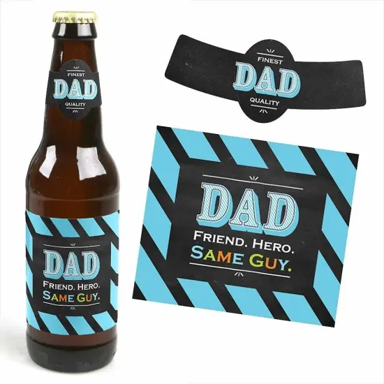 Big Dot of Happiness Dad's Day - Father's Day Gift for Men 6 Beer Bottle Label Stickers and 1 Carrier {3}