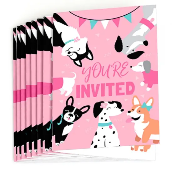 Big Dot of Happiness Pawty Like a Puppy Girl - Fill In Pink Dog Baby Shower or Birthday Party Invitations (8 count) {3}