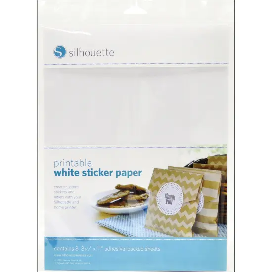 Silhouette Printable Sticker Paper 8.5"X11" 8/Pkg-White {1}