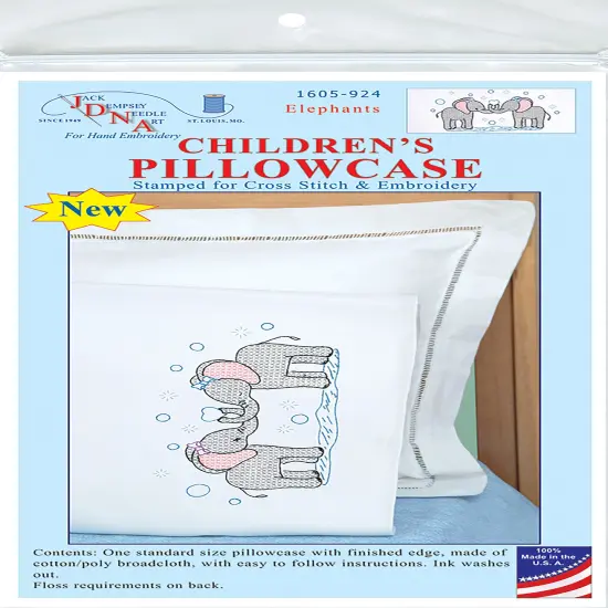 Jack Dempsey Children's Stamped Pillowcase W/Perle Edge-Elephants {1}