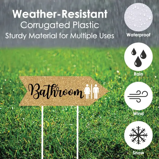 Big Dot of Happiness Gold Wedding Bathroom Signs - Wedding Sign Arrow - Double Sided Directional Yard Signs - Set of 2 Bathroom Signs {4}