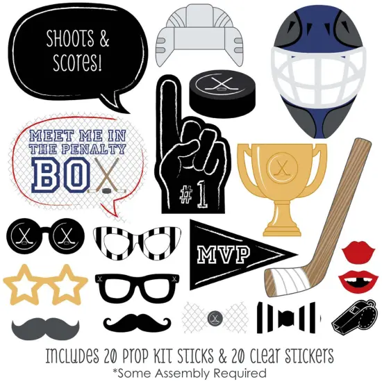 Big Dot of Happiness Shoots and Scores - Hockey Photo Booth Props Kit - 20 Count {3}