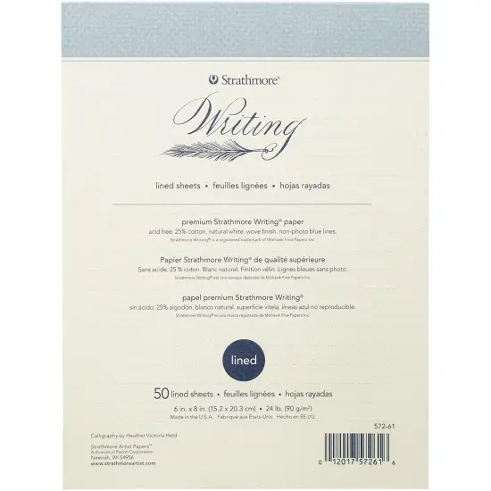 Strathmore Writing Pad Lined 6"X8"-50 Sheets 24lb Natural White {1}