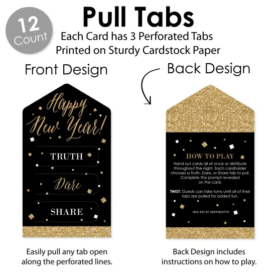 Big Dot of Happiness New Year&rsquo;s Eve - Gold - New Years Eve Party Game Pickle Cards - Truth, Dare, Share Pull Tabs - Set of 12 {4}