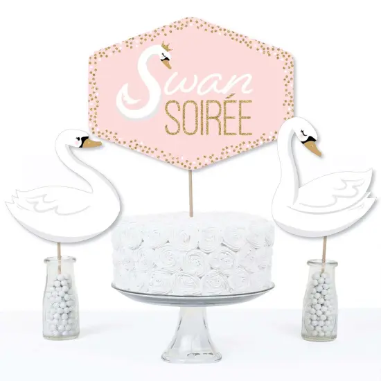 Big Dot of Happiness Swan Soiree - White Swan Baby Shower or Birthday Party Centerpiece Sticks - Table Toppers - Set of 15 {4}
