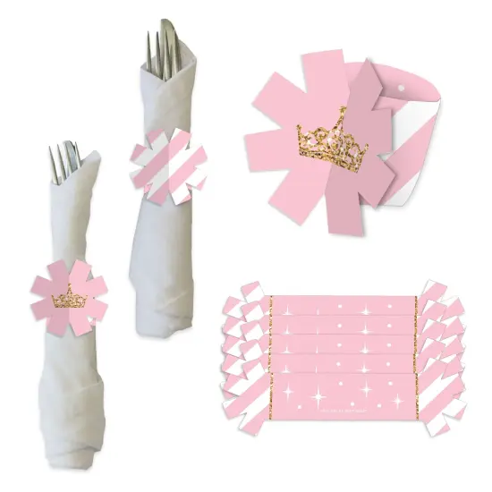 Big Dot of Happiness Little Princess Crown - Pink and Gold Princess Baby Shower or Birthday Party Paper Napkin Holder - Napkin Rings - Set of 24 {1}