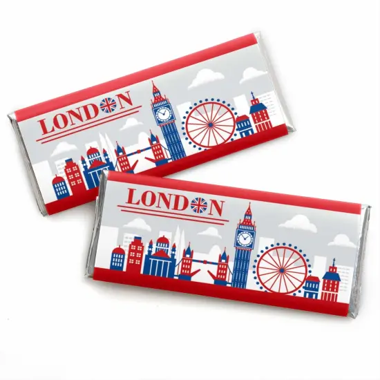 Big Dot of Happiness Cheerio, London - Candy Bar Wrapper British UK Party Favors - Set of 24 {1}