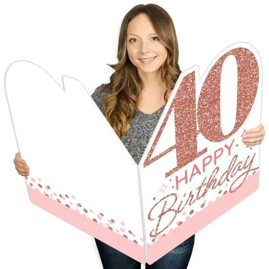 Big Dot of Happiness 40th Pink Rose Gold Birthday - Happy Birthday Giant Greeting Card - Big Shaped Jumborific Card - 16.5 x 22 inches {1}