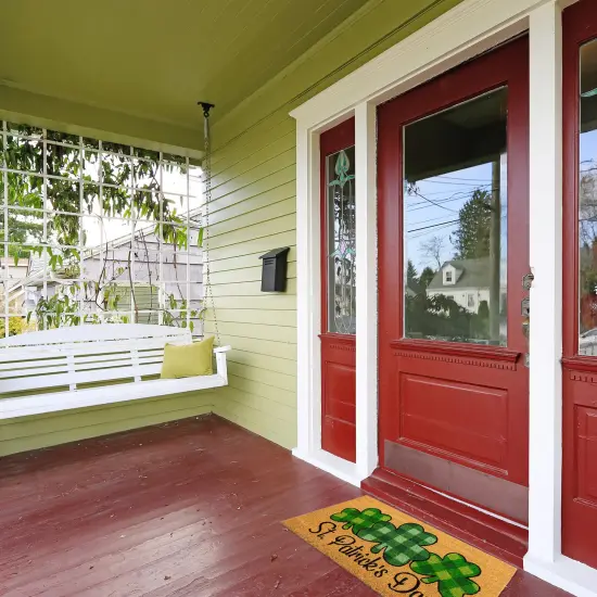 Northlight Natural Coir Plaid St. Patrick's Day Shamrocks Outdoor Doormat 18" x 30" Green {7}