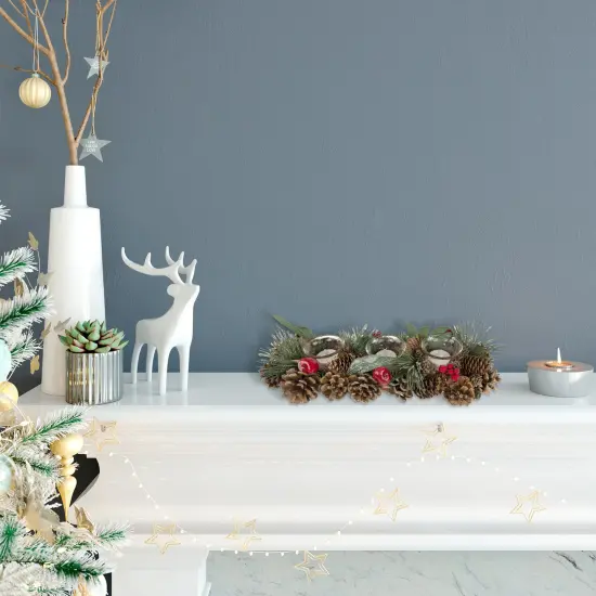 Northlight Glitter Pinecones and Red Berries Tealight Christmas Candle Holder - 15.25" {6}