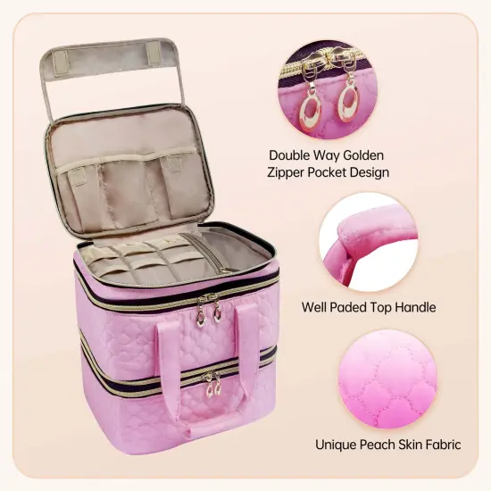 Nail Polish Organizer; Three-Layers Nail Polish Organizer Case with Detachable Nail Machine Compartment; 3 in 1 Portable Nail Polish Holder Organizer Case Pink {5}