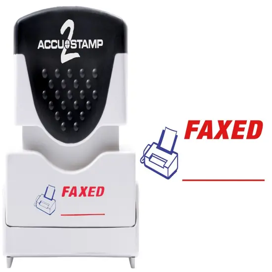 ACCUSTAMP2 Message Stamp, 2-color, Pre-inked, FAXED, 1-5/8" x 1/2" impression size, Red Message with Blue Symbol {3}