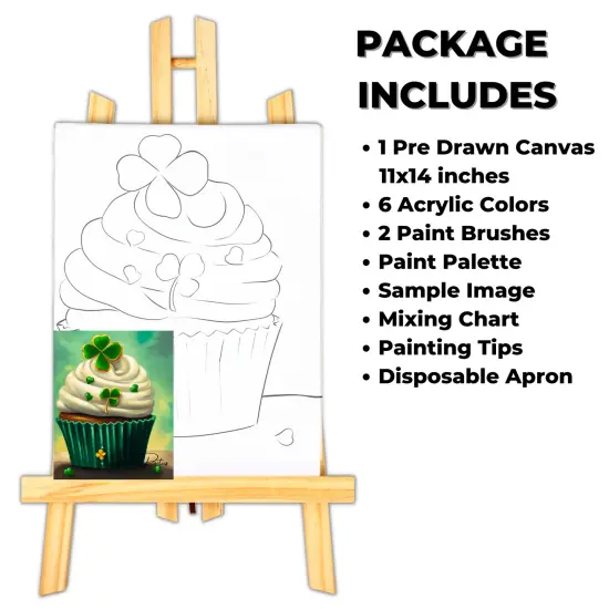 "St. Patty Cupcake" DIY Canvas Art Kit, Adult Beginner, Acrylic Paint Size 11x14 inch {2}