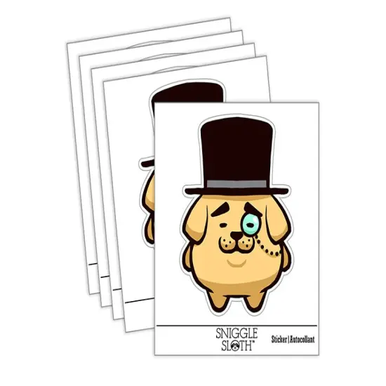 Weird Fancy Gentleman Dog Pup Top Hat Monocle Waterproof Vinyl Phone Tablet Laptop Water Bottle Sticker Set - 5 Pack {2}