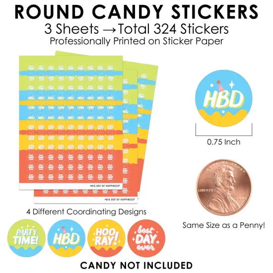 Big Dot of Happiness Party Time - Happy Birthday Party Small Round Candy Stickers - Party Favor Labels - 324 Count {4}