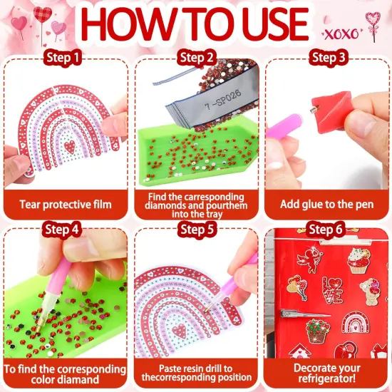 16 Pieces Valentine's Day Diamond Painting Magnets for Refrigerator Heart Love Gnome Diamond Art Magnets DIY Red Valentines Day Diamond Painting Kits Diamond Art for Adults Kids Crafts Gifts {4}