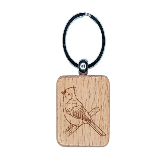 Perky Tufted Titmouse Bird Engraved Wood Square Keychain Tag Charm {1}