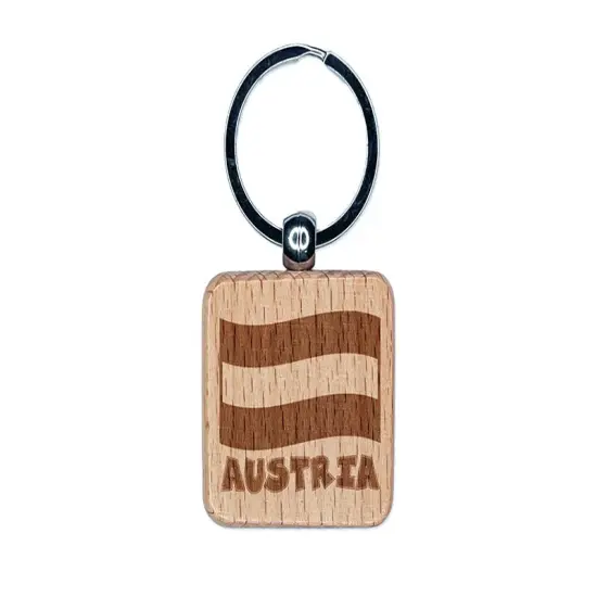 Austria with Waving Flag Cute Engraved Wood Square Keychain Tag Charm {1}
