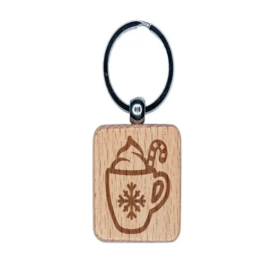 Christmas Hot Cocoa Engraved Wood Square Keychain Tag Charm {1}