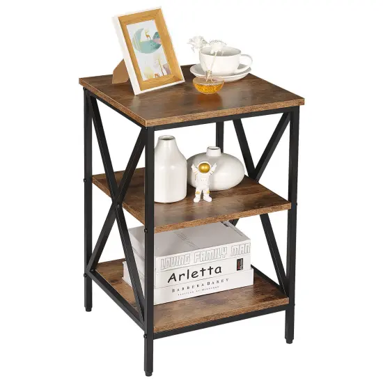 3-Tier Small End Table Storage Sheves Brown. {1}