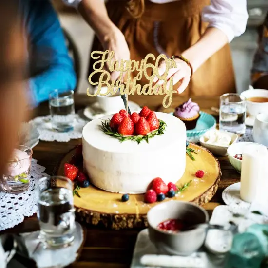 1 Pack Happy 60 th Birthday Cake Topper Gold Glitter Happy Birthday Cake Topper Happy 60 Birthday Cake Decoration for 60th Birthday Party Decorations {4}