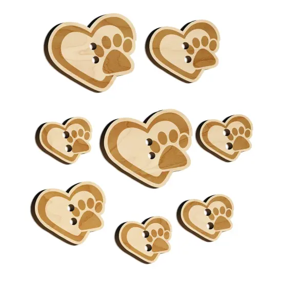 Heart with Paw Print Wood Buttons for Sewing Knitting Crochet DIY Craft {7}