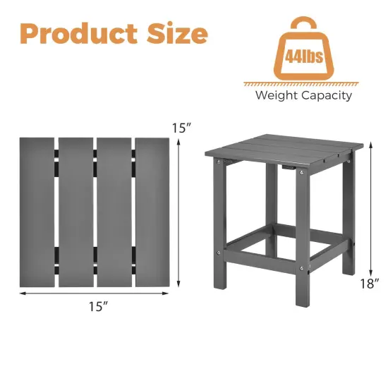 15 Inch Patio Square Wooden Slat End Side Coffee Table for Garden Grey {4}