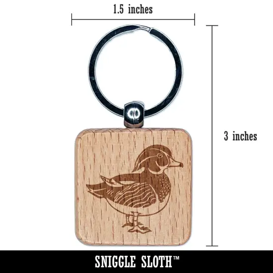 Elegant Wood Duck Engraved Wood Square Keychain Tag Charm {2}