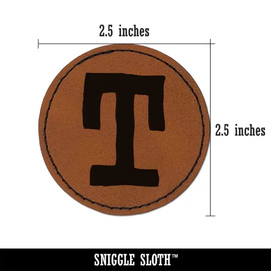 Letter T Uppercase Cute Typewriter Font Round Iron-On Engraved Faux Leather Patch Applique - 2.5" Brown {3}