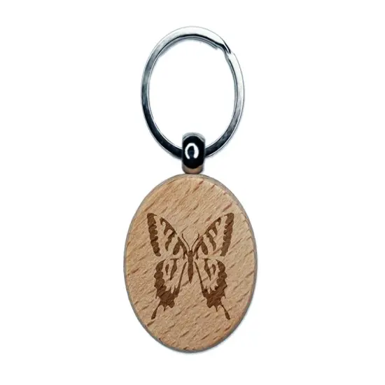 Tiger Swallowtail Butterfly Insect Bug Engraved Wood Round Keychain Tag Charm {1}