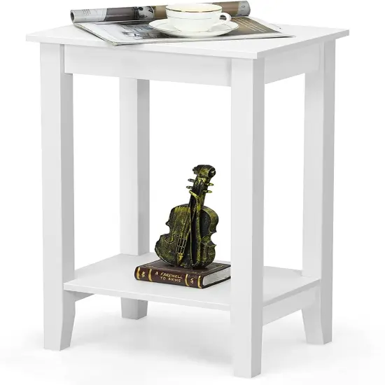Set of 2 Versatile 2-Tier End Table with Storage Shelf White {6}