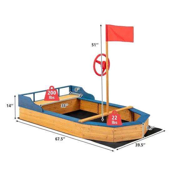 Kids' Pirate Boat Sandbox with Flag and Rudder {4}
