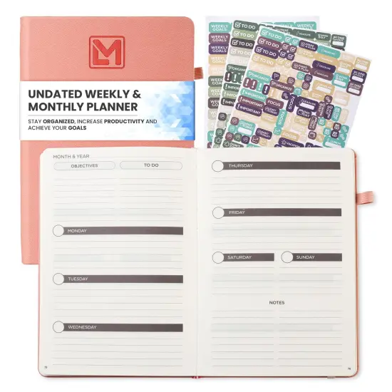Planner Weekly and Monthly for Productivity - Goals Planner, Adhd Planner, To Do List Notebook - A5 (5.5&rdquo;x8.5") Weekly Monthly Planner Undated with Stickers - Rose Gold {2}