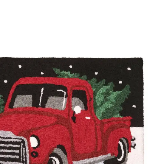 2' x 3' Farmhouse Decor Red Pickup Truck in Winter Forest Setting Hooked Acrylic Indoor Accent Rug for Living Room Dining Room Floormat {4}
