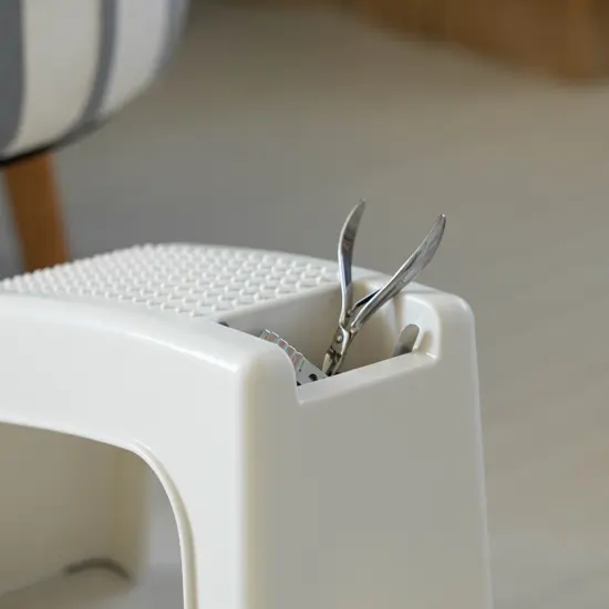 Shower Footrest, White Bath Foot Stool for Shaving Legs, Non-Slip Sturdy Pedicure Footrest, Spa Footrest Shaving Stool, Shower Foot Procedures Stool With Storage {4}