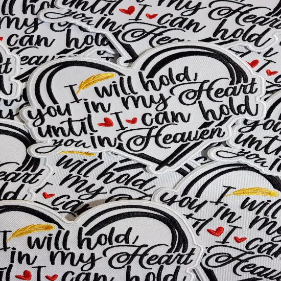 Memorial Collection: Patch Party Club, "I Will Hold You in My Heart" 1-pc, Iron-On Embroidered Patch, Sz 4", Tribute Patch, Loss Support {2}