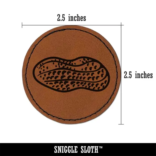 Peanut Food Round Iron-On Engraved Faux Leather Patch Applique - 2.5" Brown {3}