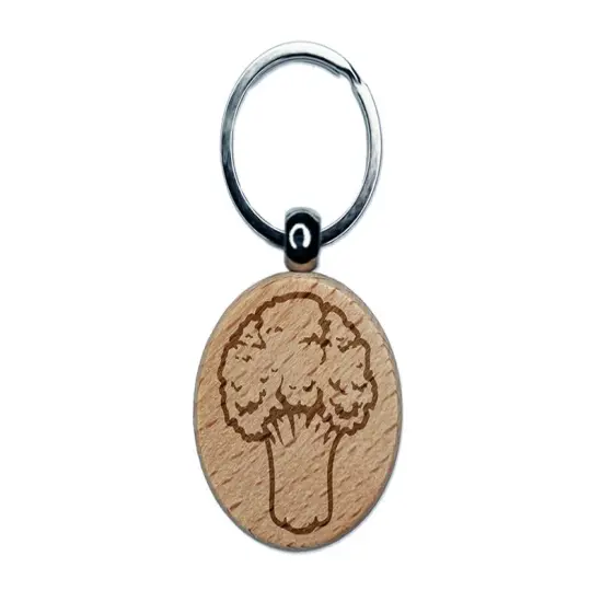 Vegetable Broccoli Engraved Wood Round Keychain Tag Charm {1}